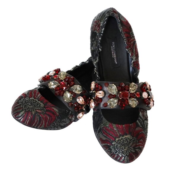 DOLCE & GABBANA SHOES BROCADE EMBELLISHED CRYSTAL BALLET FLATS sz IT 38 US 7.5 - Picture 1 of 9